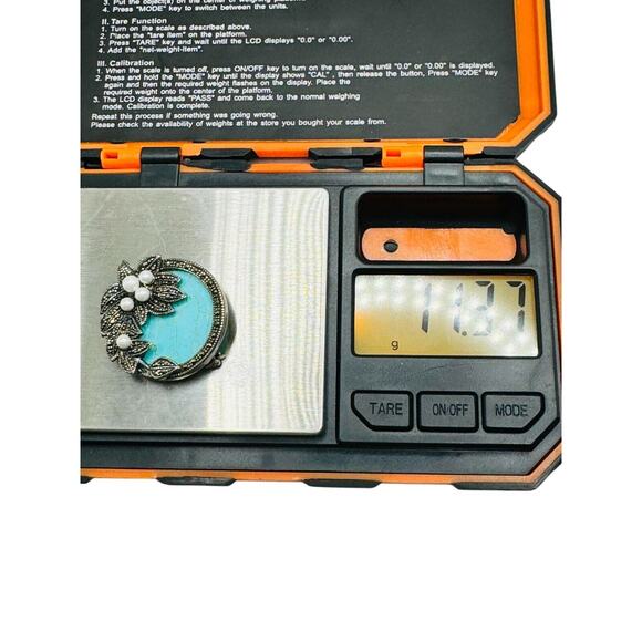 Vtg925 Sterling Turquoise Marcasite Flower Pearl Pin/Brooch 1.25"x1.25" 11.37 Gr - Picture 7 of 7